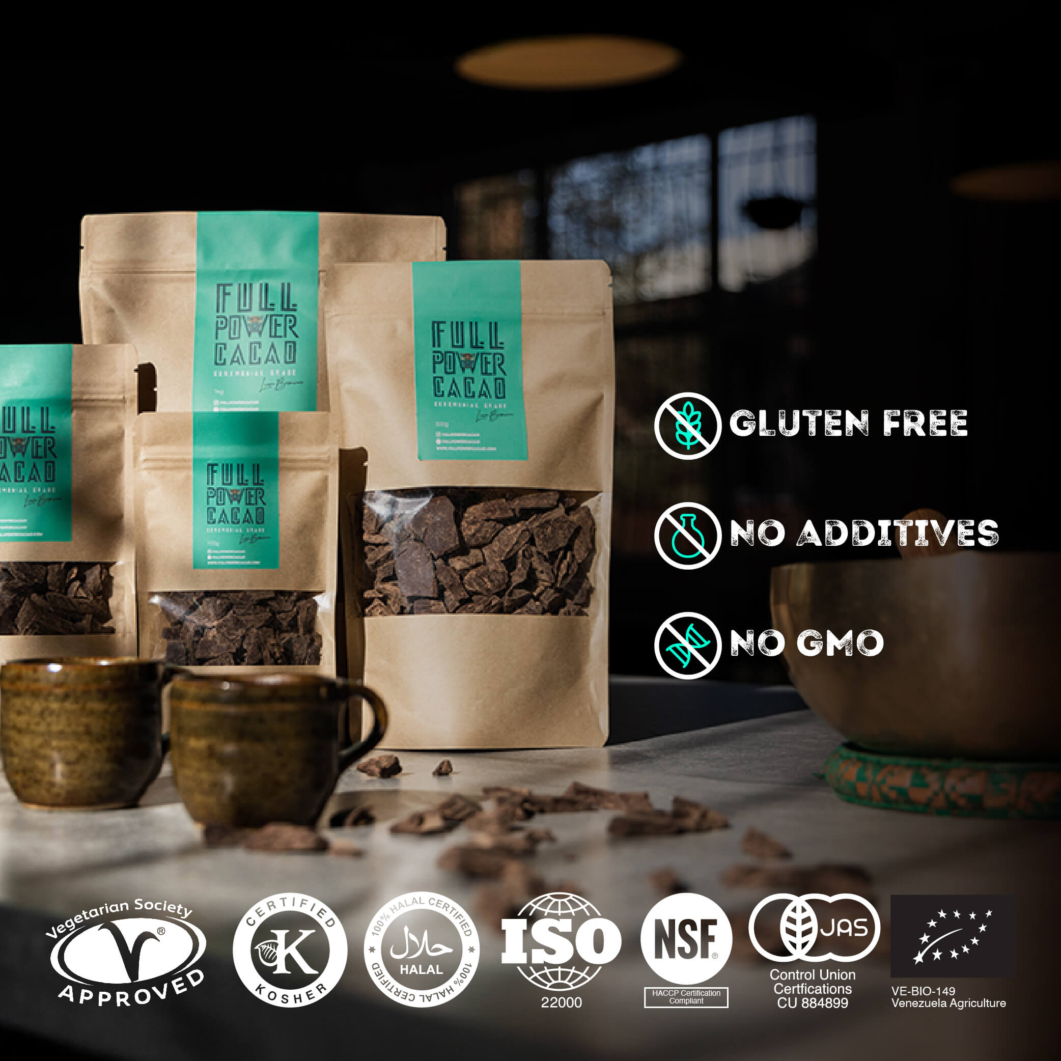 Full Power Cacao: Gluten Free, No GMO, No additives