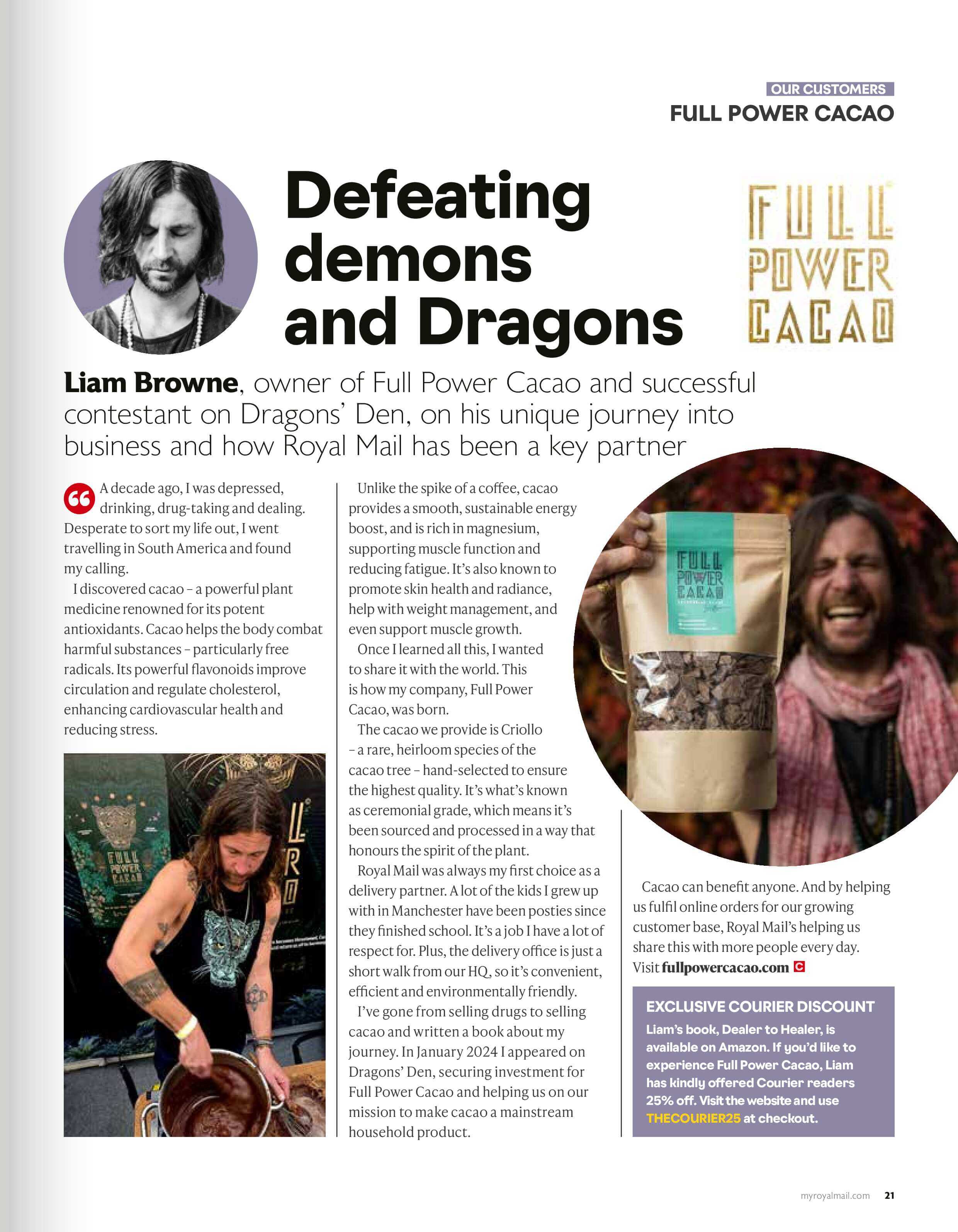 Liam Brown from Full Power Cacao featured on the Courier Magazine